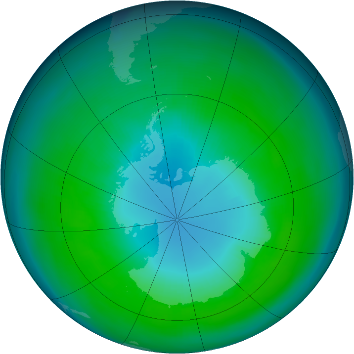 Antarctic ozone map for April 1983